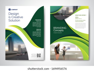 Diseño vectorial de plantilla para Folleto, Informe Anual, Revista, Afiche, Presentación Corporativa, Cartera, Volante, infografía, Diseño moderno de color verde A4, Delantero y posterior, Fácil de usar.