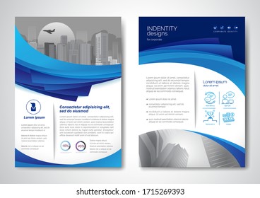 Template vector design for Brochure, AnnualReport, Magazine, Poster, Corporate Presentation, Portfolio, Flyer, infographic, layout modern with blue color size A4, Front and back, Easy to use and edit.