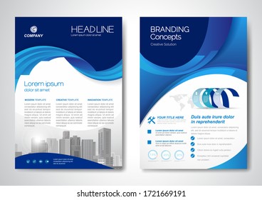 Template vector design for Brochure, AnnualReport, Magazine, Poster, Corporate Presentation, Portfolio, Flyer, infographic, layout modern with blue color size A4, Front and back, Easy to use and edit.