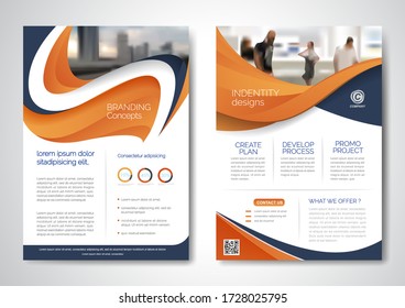 Template vector design for Brochure, AnnualReport, Magazine, Poster, Corporate Presentation, Portfolio, Flyer, infographic, layout modern with Orange color size A4, Front and back, Easy to use.