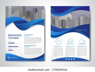 Template vector design for Brochure, AnnualReport, Magazine, Poster, Corporate Presentation, Portfolio, Flyer, infographic, layout modern with blue color size A4, Front and back, Easy to use and edit.