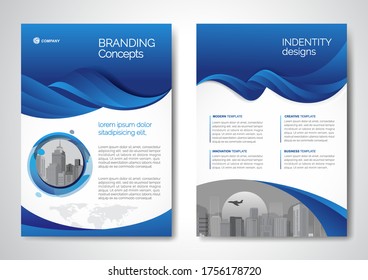 Template vector design for Brochure, AnnualReport, Magazine, Poster, Corporate Presentation, Portfolio, Flyer, infographic, layout modern with blue color size A4, Front and back, Easy to use and edit.