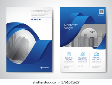 Template vector design for Brochure, AnnualReport, Magazine, Poster, Corporate Presentation, Portfolio, Flyer, infographic, layout modern with blue color size A4, Front and back, Easy to use and edit.