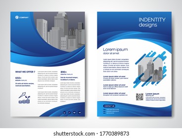 Template vector design for Brochure, AnnualReport, Magazine, Poster, Corporate Presentation, Portfolio, Flyer, infographic, layout modern with blue color size A4, Front and back, Easy to use and edit.