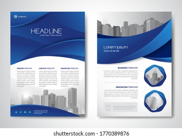 Template vector design for Brochure, AnnualReport, Magazine, Poster, Corporate Presentation, Portfolio, Flyer, infographic, layout modern with blue color size A4, Front and back, Easy to use and edit.