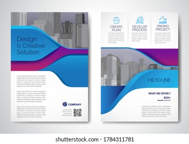 Template vector design for Brochure, AnnualReport, Magazine, Poster, Corporate Presentation, Portfolio, Flyer, infographic, layout modern with blue color size A4, Front and back, Easy to use and edit.