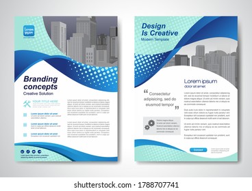 Template vector design for Brochure, AnnualReport, Magazine, Poster, Corporate Presentation, Portfolio, Flyer, infographic, layout modern with blue color size A4, Front and back, Easy to use and edit.