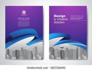 Template vector design for Brochure, AnnualReport, Magazine, Poster, Corporate Presentation, Portfolio, Flyer, infographic, layout modern with blue color size A4, Front and back, Easy to use and edit.