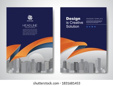 Template vector design for Brochure, AnnualReport, Magazine, Poster, Corporate Presentation, Portfolio, Flyer, infographic, layout modern with Orange color size A4, Front and back, Easy to use.