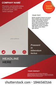 Diseño vectorial de plantilla para Brochure, AnnualReport, Magazine, Poster, Presentación Corporativa, Cartera, Volante, infografía, diseño moderno con color rojo tamaño A4, Delante y posterior, Fácil de usar y editar.