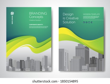 Template vector design for Brochure, AnnualReport, Magazine, Poster, Corporate Presentation, Portfolio, Flyer, infographic, layout modern with Green color size A4, Front and back, Easy to use.