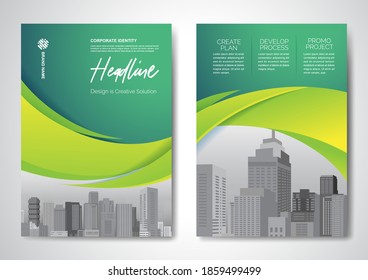 Template vector design for Brochure, AnnualReport, Magazine, Poster, Corporate Presentation, Portfolio, Flyer, infographic, layout modern with Green color size A4, Front and back, Easy to use.