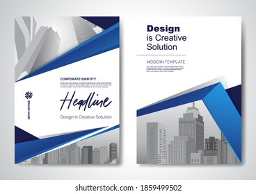 Template vector design for Brochure, AnnualReport, Magazine, Poster, Corporate Presentation, Portfolio, Flyer, infographic, layout modern with blue color size A4, Front and back, Easy to use and edit.