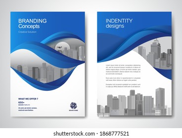 Template vector design for Brochure, AnnualReport, Magazine, Poster, Corporate Presentation, Portfolio, Flyer, infographic, layout modern with blue color size A4, Front and back, Easy to use and edit.