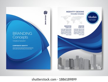 Template vector design for Brochure, AnnualReport, Magazine, Poster, Corporate Presentation, Portfolio, Flyer, infographic, layout modern with blue color size A4, Front and back, Easy to use and edit.