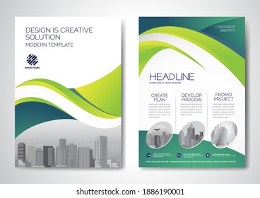 Template vector design for Brochure, AnnualReport, Magazine, Poster, Corporate Presentation, Portfolio, Flyer, infographic, layout modern with Green color size A4, Front and back, Easy to use.