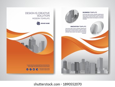 Template vector design for Brochure, AnnualReport, Magazine, Poster, Corporate Presentation, Portfolio, Flyer, infographic, layout modern with Orange color size A4, Front and back, Easy to use.