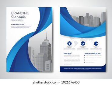 Template Vektordesign für Broschüre, AnnualReport, Magazine, Poster, Corporate Presentation, Portfolio, Flyer, Infografik, Layout modern mit blauer Farbgröße A4, Front und Back, einfach zu benutzen und zu bearbeiten.