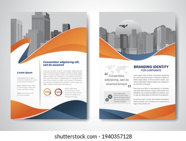 Template vector design for Brochure, AnnualReport, Magazine, Poster, Corporate Presentation, Portfolio, Flyer, infographic, layout modern with Orange color size A4, Front and back, Easy to use.