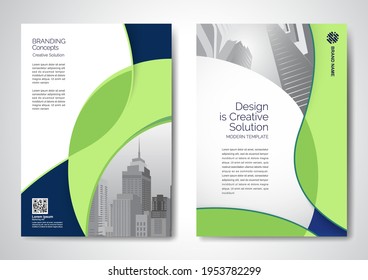 Template vector design for Brochure, AnnualReport, Magazine, Poster, Corporate Presentation, Portfolio, Flyer, infographic, layout modern with Green color size A4, Front and back, Easy to use.