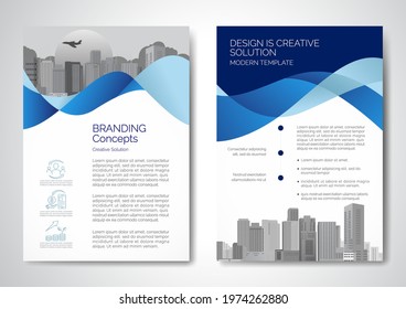 Template vector design for Brochure, AnnualReport, Magazine, Poster, Corporate Presentation, Portfolio, Flyer, infographic, layout modern with blue color size A4, Front and back, Easy to use and edit.