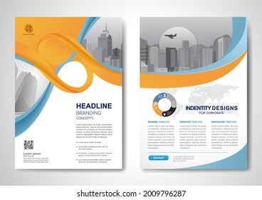 Template vector design for Brochure, AnnualReport, Magazine, Poster, Corporate Presentation, Portfolio, Flyer, infographic, layout modern with Orange color size A4, Front and back, Easy to use.