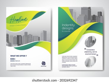 Template vector design for Brochure, AnnualReport, Magazine, Poster, Corporate Presentation, Portfolio, Flyer, infographic, layout modern with Green color size A4, Front and back, Easy to use.