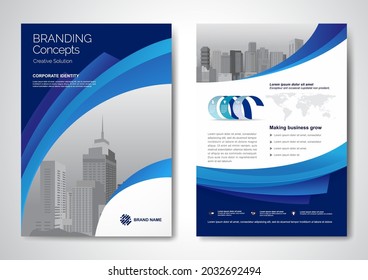 Template vector design for Brochure, AnnualReport, Magazine, Poster, Corporate Presentation, Portfolio, Flyer, infographic, layout modern with blue color size A4, Front and back, Easy to use and edit.