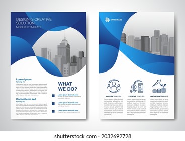 Template vector design for Brochure, AnnualReport, Magazine, Poster, Corporate Presentation, Portfolio, Flyer, infographic, layout modern with blue color size A4, Front and back, Easy to use and edit.