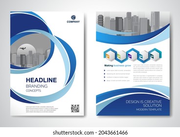 Template vector design for Brochure, AnnualReport, Magazine, Poster, Corporate Presentation, Portfolio, Flyer, infographic, layout modern with blue color size A4, Front and back, Easy to use and edit.