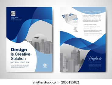 Template vector design for Brochure, AnnualReport, Magazine, Poster, Corporate Presentation, Portfolio, Flyer, infographic, layout modern with blue color size A4, Front and back, Easy to use and edit.