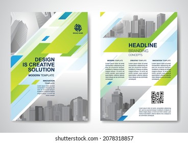 Template vector design for Brochure, AnnualReport, Magazine, Poster, Corporate Presentation, Portfolio, Flyer, infographic, layout modern with Green color size A4, Front and back, Easy to use.