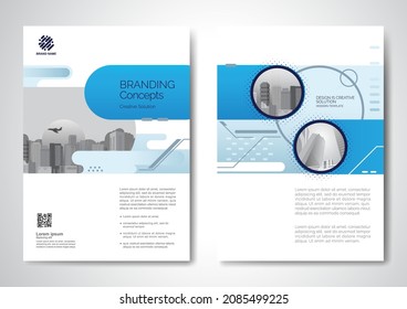 Template vector design for Brochure, AnnualReport, Magazine, Poster, Corporate Presentation, Portfolio, Flyer, infographic, layout modern with blue color size A4, Front and back, Easy to use and edit.