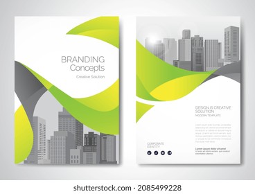 Template vector design for Brochure, AnnualReport, Magazine, Poster, Corporate Presentation, Portfolio, Flyer, infographic, layout modern with Green color size A4, Front and back, Easy to use.