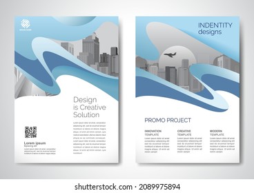 Template vector design for Brochure, AnnualReport, Magazine, Poster, Corporate Presentation, Portfolio, Flyer, infographic, layout modern with blue color size A4, Front and back, Easy to use and edit.