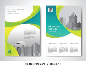 Template vector design for Brochure, AnnualReport, Magazine, Poster, Corporate Presentation, Portfolio, Flyer, infographic, layout modern with Green color size A4, Front and back, Easy to use.