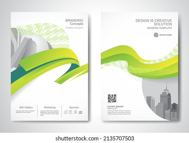 Template Vektordesign für Broschüre, AnnualReport, Magazine, Poster, Corporate Presentation, Portfolio, Flyer, Infografik, Layout modern mit grüner Farbe A4, Front und Back, einfach zu bedienen.