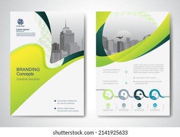 Template vector design for Brochure, AnnualReport, Magazine, Poster, Corporate Presentation, Portfolio, Flyer, infographic, layout modern with Green color size A4, Front and back, Easy to use.