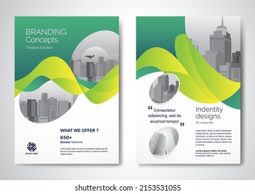 Template vector design for Brochure, AnnualReport, Magazine, Poster, Corporate Presentation, Portfolio, Flyer, infographic, layout modern with Green color size A4, Front and back, Easy to use.