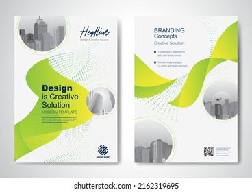 Template vector design for Brochure, AnnualReport, Magazine, Poster, Corporate Presentation, Portfolio, Flyer, infographic, layout modern with Green color size A4, Front and back, Easy to use.