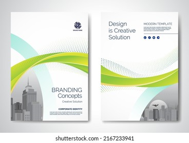 Template vector design for Brochure, AnnualReport, Magazine, Poster, Corporate Presentation, Portfolio, Flyer, infographic, layout modern with Green color size A4, Front and back, Easy to use.