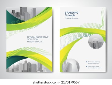 Template vector design for Brochure, AnnualReport, Magazine, Poster, Corporate Presentation, Portfolio, Flyer, infographic, layout modern with Green color size A4, Front and back, Easy to use.