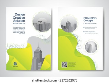 Template vector design for Brochure, AnnualReport, Magazine, Poster, Corporate Presentation, Portfolio, Flyer, infographic, layout modern with Green color size A4, Front and back, Easy to use.