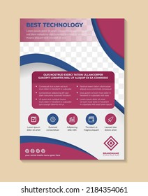 Template vector design for Brochure, AnnualReport, Magazine, Poster, Corporate Presentation, Portfolio, Flyer, infographic, layout modern with blue color size A4, Front and back, Easy to use and edit.