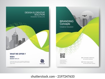 Template vector design for Brochure, AnnualReport, Magazine, Poster, Corporate Presentation, Portfolio, Flyer, infographic, layout modern with Green color size A4, Front and back, Easy to use.