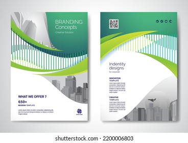 Template vector design for Brochure, AnnualReport, Magazine, Poster, Corporate Presentation, Portfolio, Flyer, infographic, layout modern with Green color size A4, Front and back, Easy to use.