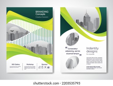 Template vector design for Brochure, AnnualReport, Magazine, Poster, Corporate Presentation, Portfolio, Flyer, infographic, layout modern with Green color size A4, Front and back, Easy to use.