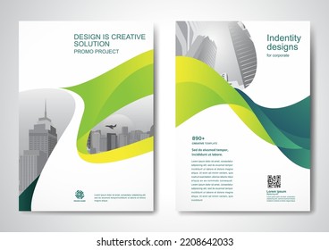 Template vector design for Brochure, AnnualReport, Magazine, Poster, Corporate Presentation, Portfolio, Flyer, infographic, layout modern with Green color size A4, Front and back, Easy to use.