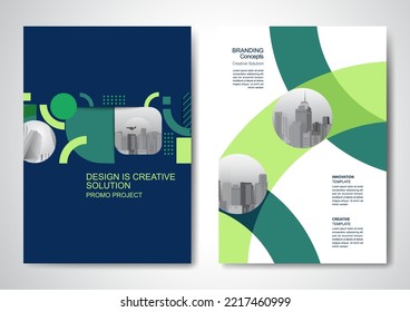 Template vector design for Brochure, AnnualReport, Magazine, Poster, Corporate Presentation, Portfolio, Flyer, infographic, layout modern with Green color size A4, Front and back, Easy to use.