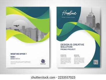 Template vector design for Brochure, AnnualReport, Magazine, Poster, Corporate Presentation, Portfolio, Flyer, infographic, layout modern with Green color size A4, Front and back, Easy to use.